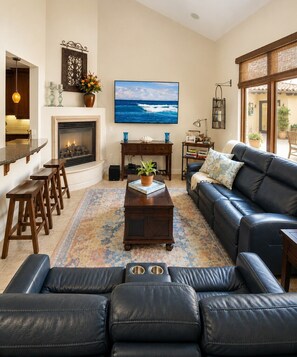 Smart TV, fireplace, DVD player