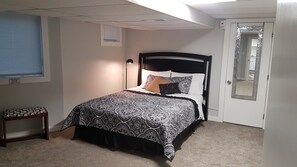 1 bedroom, desk, iron/ironing board, travel crib
