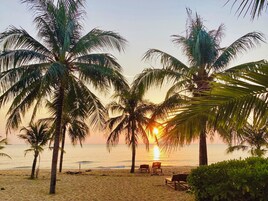 Private beach, white sand, free beach shuttle, sun loungers