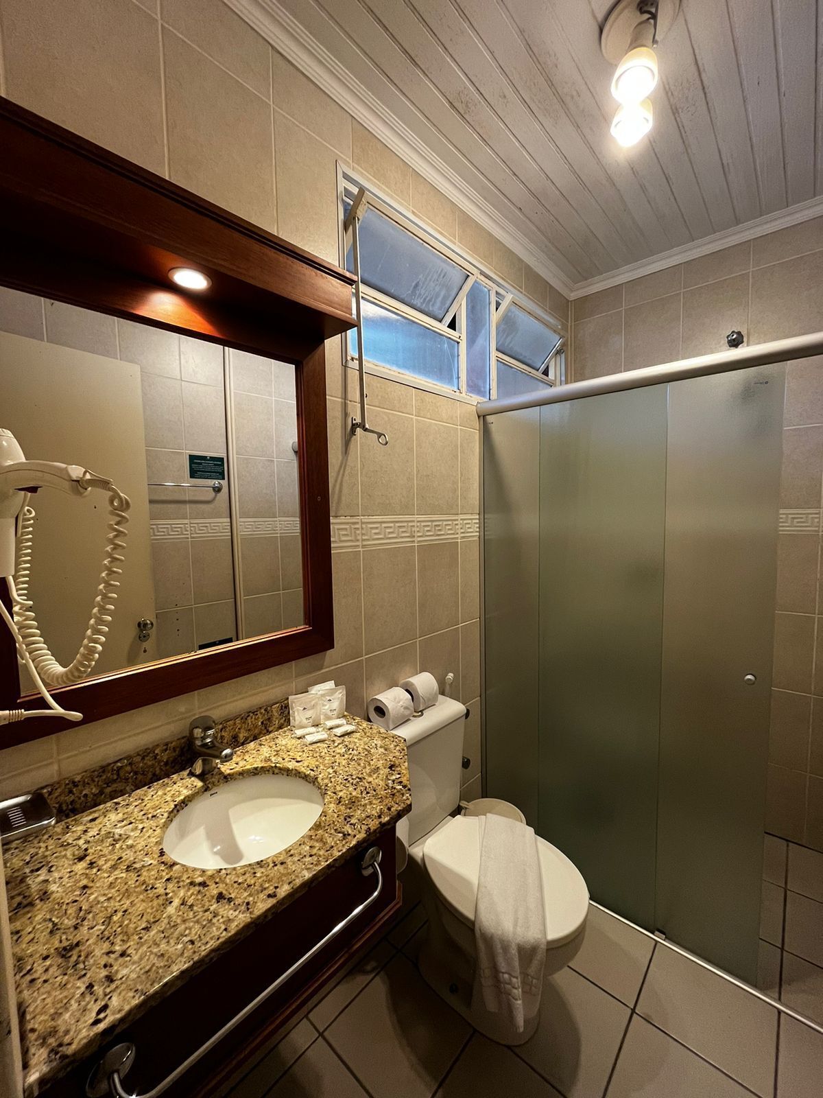 superior room | bathroom | shower, hair dryer, bidet, towels