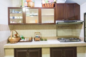 Fridge, microwave, electric kettle