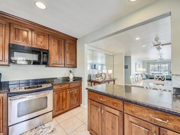 Fridge, microwave, oven, dishwasher