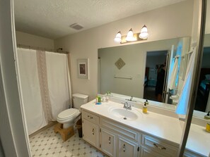 Combined shower/bathtub, towels, soap, shampoo - House on Rae's Creek within earshot of the Masters (Augusta)