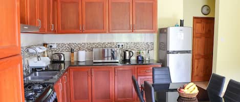 Frigorífico, microondas, horno y placa de cocina