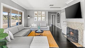 Smart TV, fireplace, stereo