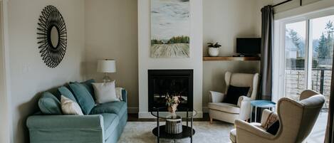 Smart TV, fireplace, DVD player, video library