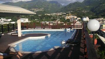 A rooftop pool
