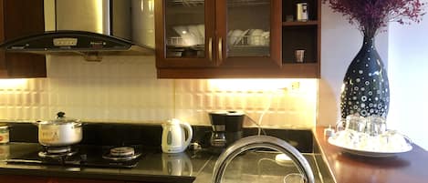 Fridge, microwave, stovetop, ice maker