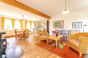TV, fireplace - Barrier-free apartment Schwalbe, 4 pers., Fireplace (3) - Feriendorf Müritzufer (Rechlin)