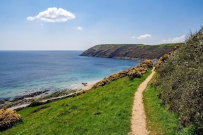 Escape to a serene coastal haven with breathtaking views of the ocean and rolling hills.