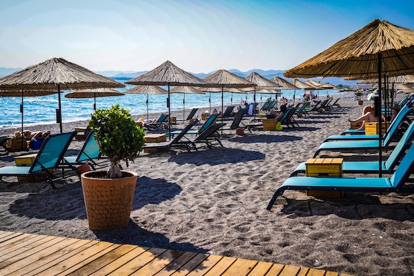 Private beach, sun loungers, beach umbrellas