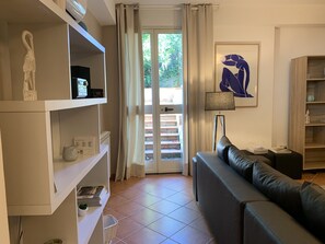 TV, books, music library, stereo