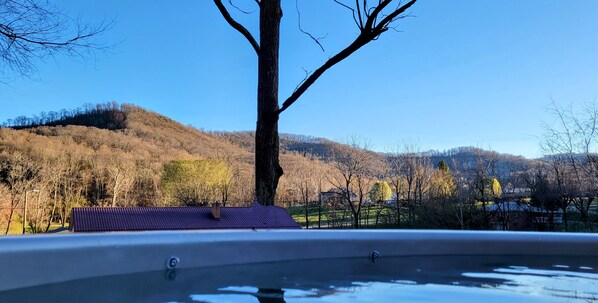 Outdoor spa tub - Asheville Cottage with Hot Tub - renovated, quiet, huge yard, mins to Asheville. (Candler)