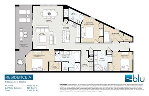 Floor plan - Blu 107 ~ Oceanfront 4BR/3BA ~ Sleeps 10 ~ Ground Floor End Unit! (Fort Walton Beach)