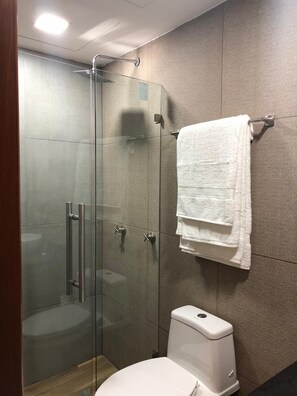 Basic Room | Bathroom | Shower, rainfall showerhead, designer toiletries, heated floors - Gold Palace Hotel (San Juan de los Lagos)