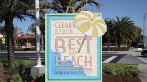 Skilt for Clearwater Beach, angivet som den bedste strandby i Mexicos Golf siden 1999.