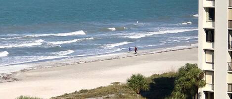 On the beach, sun-loungers, beach towels