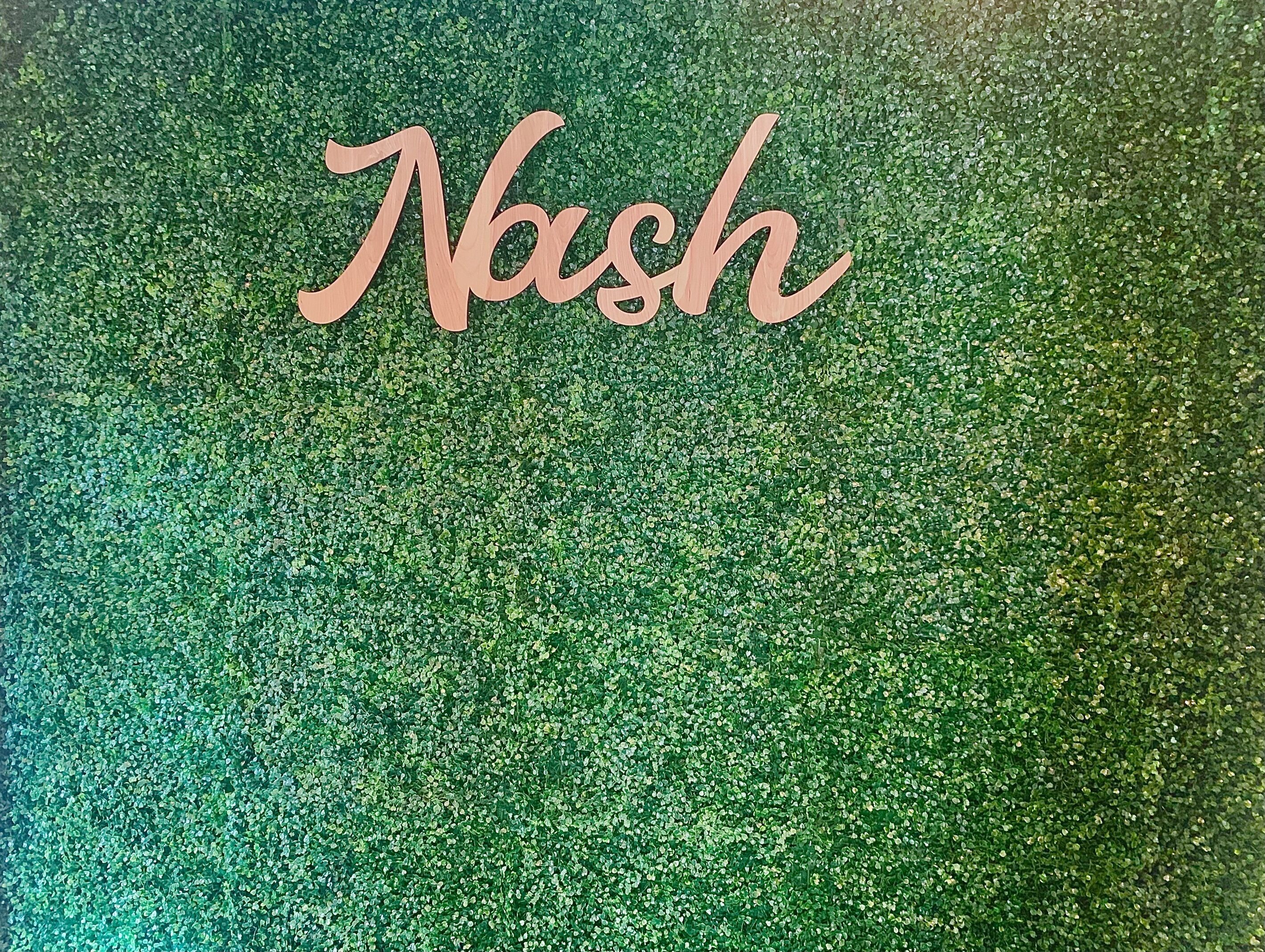 Un arrière-plan vert texturé sur lequel figure le mot « Nash » écrit dans une police cursive.
