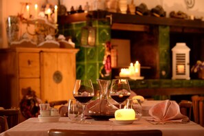 Dinner served, Italian cuisine, garden views