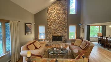 Smart TV, fireplace, video games, books