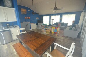 Smart TV, DVD player, books, video library