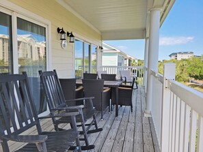 Outdoor dining - Second Row Beach House, 3 Balconies, Rooftop Deck, Grill, Pool, Walk to Beach (Pawleys Island)