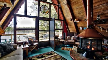 Smart TV, fireplace, DVD player, books