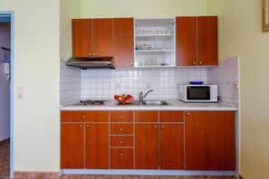 Fridge, microwave, stovetop, cookware/dishes/utensils