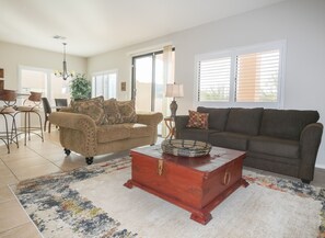 Smart TV, fireplace, video games, table football