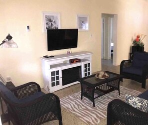 Télévision, cheminée, livres