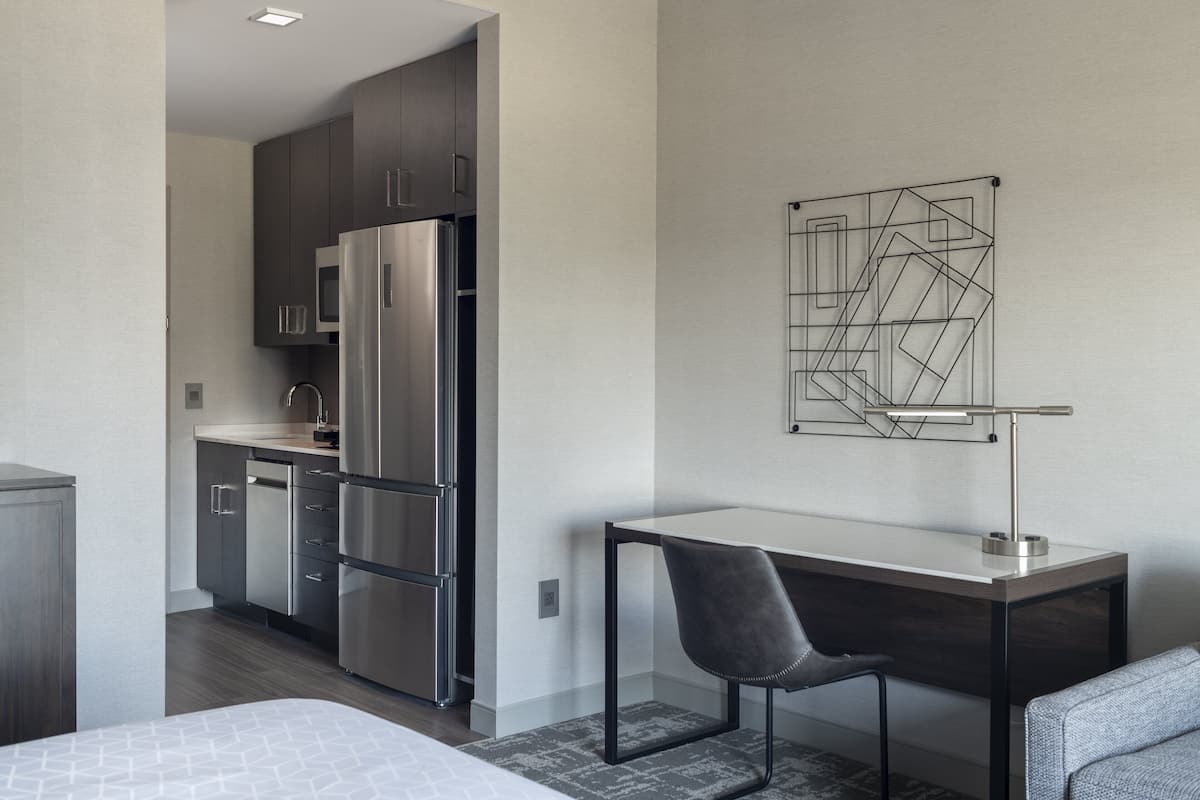 In-room safe, desk, laptop workspace, blackout curtains