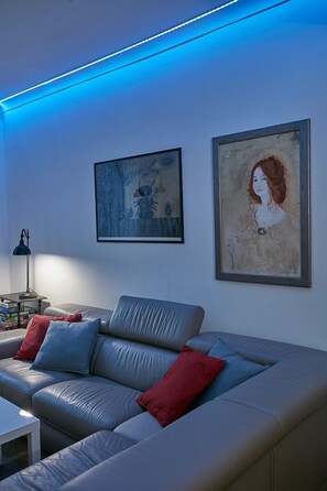 TV, books, music library, stereo
