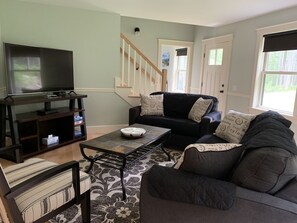 Smart TV, fireplace, video games, DVD player