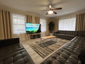 Smart TV, fireplace, foosball, table tennis