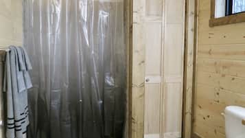 Shower, towels, toilet paper