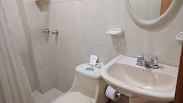 Shower, towels, soap, shampoo