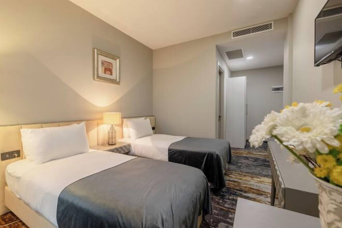 Premium bedding, minibar, desk, laptop workspace