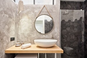 Regadera, secadora de cabello, bidet, toallas 