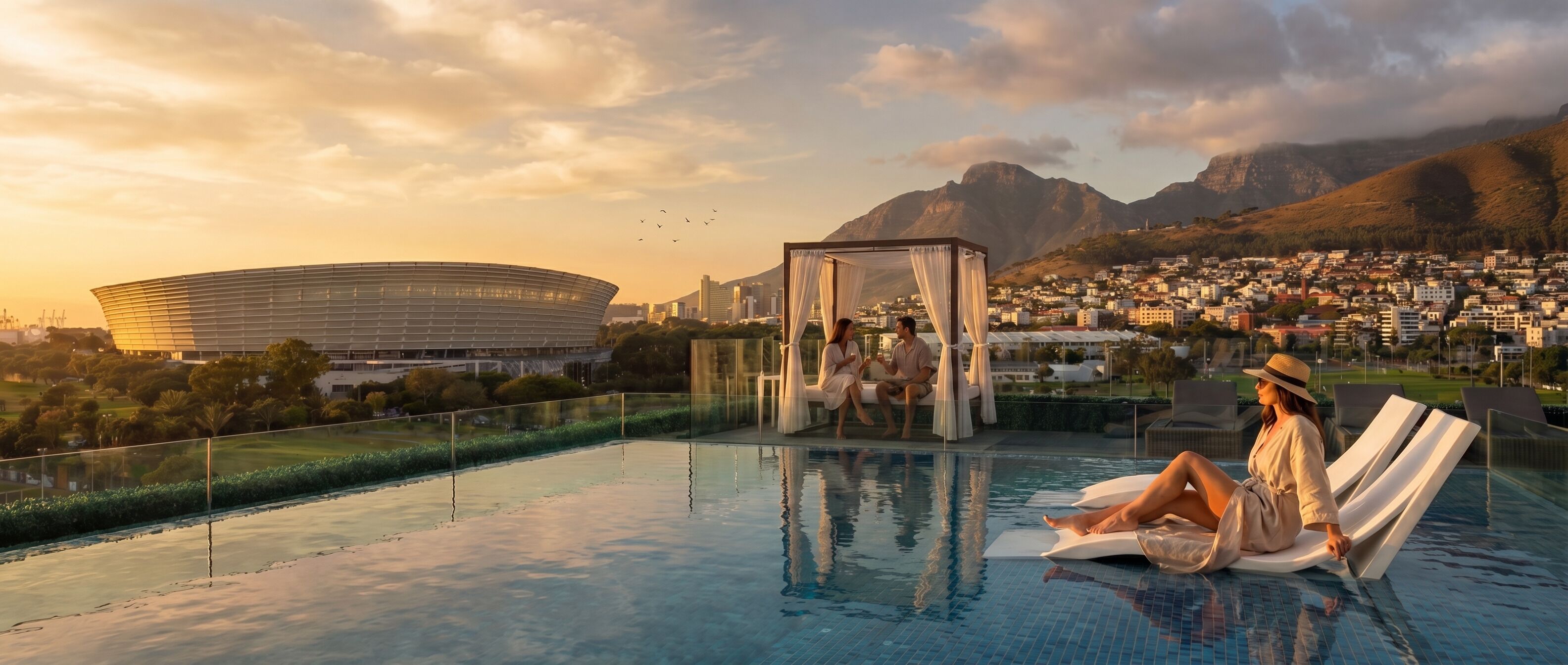 Outdoor pool, pool umbrellas, pool loungers