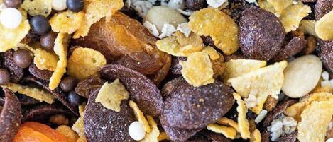 A close-up of assorted dried fruits and nuts.