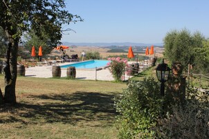 Seasonal outdoor pool, open 9:30 AM to 7:30 PM, sun loungers