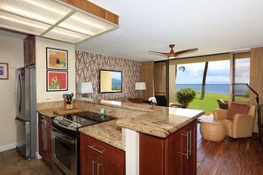 Fridge, microwave, oven, stovetop - Beachside Bliss, Condo Just Steps Away From the Ocean - Sugar Beach #129 (Kihei, Maui)