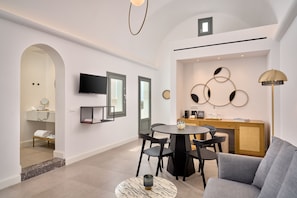 Superior Suite, Hot Tub, Pool View | Living area | 40-inch Smart TV with satellite channels, TV - Alleys All-Suite Hotel & Spa (Santorini)