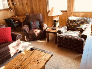 Smart-TV, Kamin, Bücher, Stereoanlage