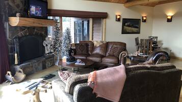 Smart TV, fireplace, DVD player, books