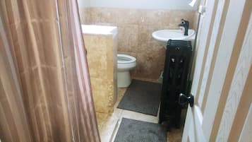 Regadera, toallas, shampoo