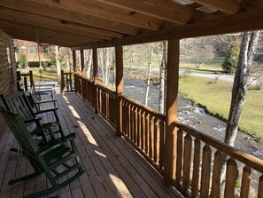 Terrace/patio - Creekside Cabin with covered porch only 3 miles from downtown Bryson City! (Bryson City)
