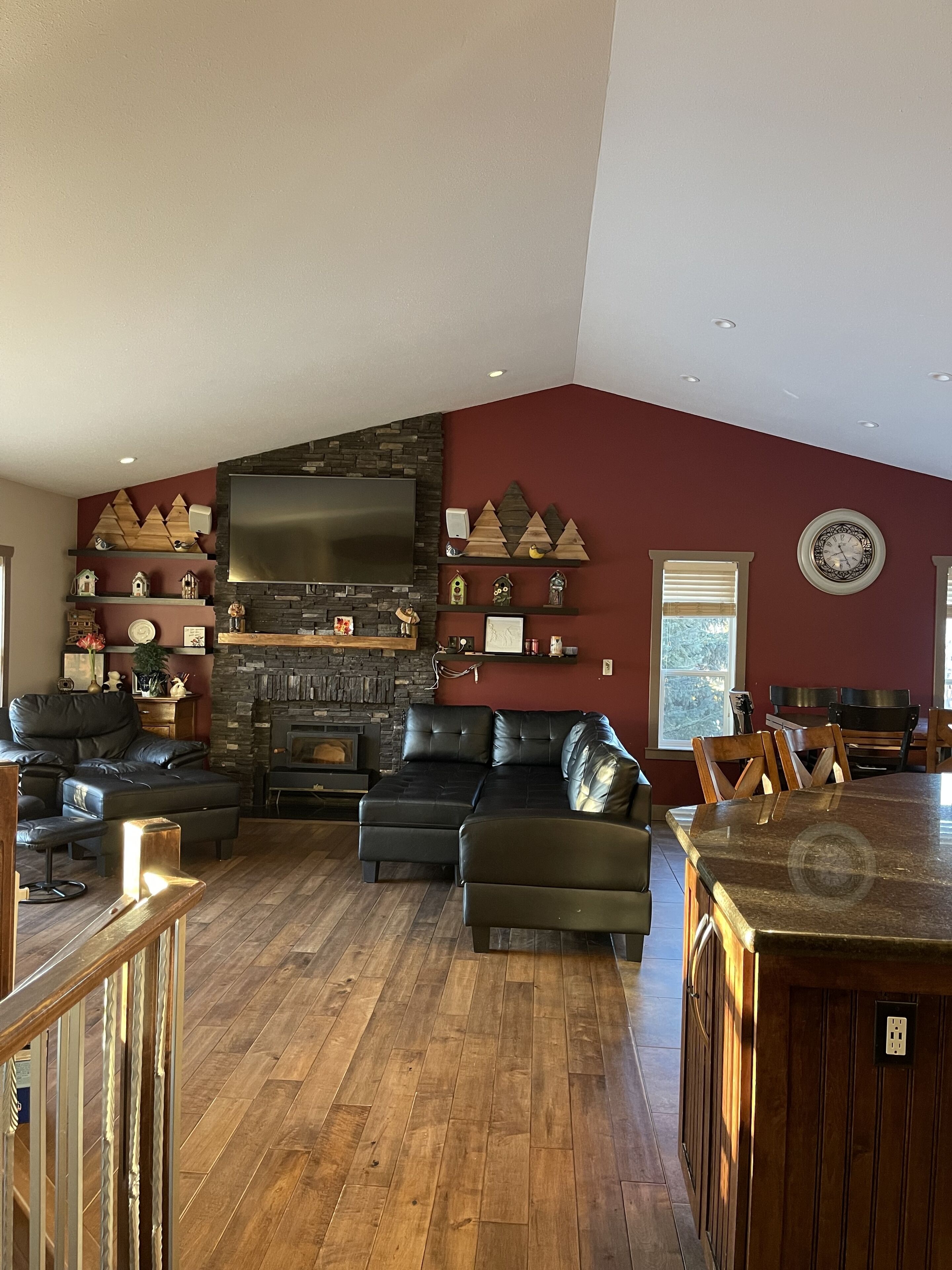 Smart TV, chimenea y libros 