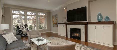 TV, fireplace