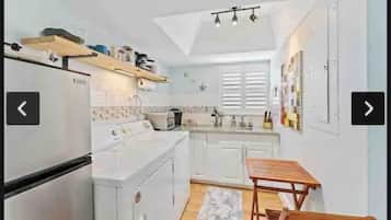Microwave, coffee/tea maker, toaster, cookware/dishes/utensils